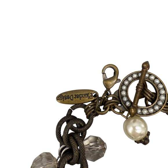 Vintage Plunder Design Paige Chunky Pearl & Crystal Charm Bracelet Antique Bronz - Picture 2 of 5